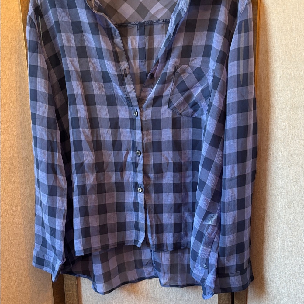 Faded glory Plaid Button-Up Women's Top large